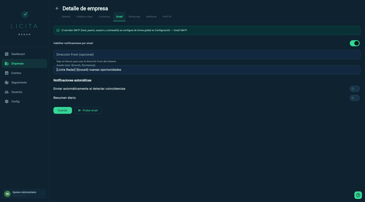 Pestaña Email de una empresa